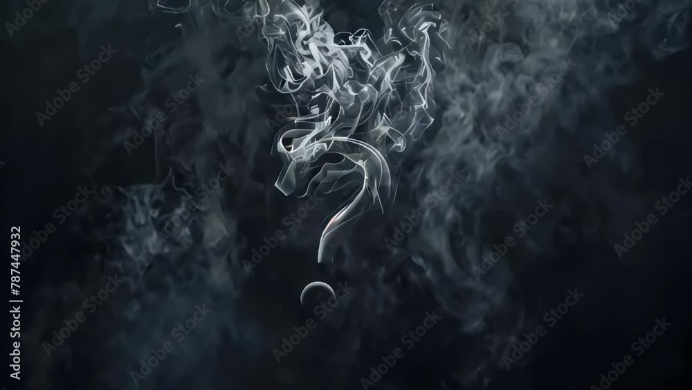 The question mark formed by smoke on a dark background stands out ...