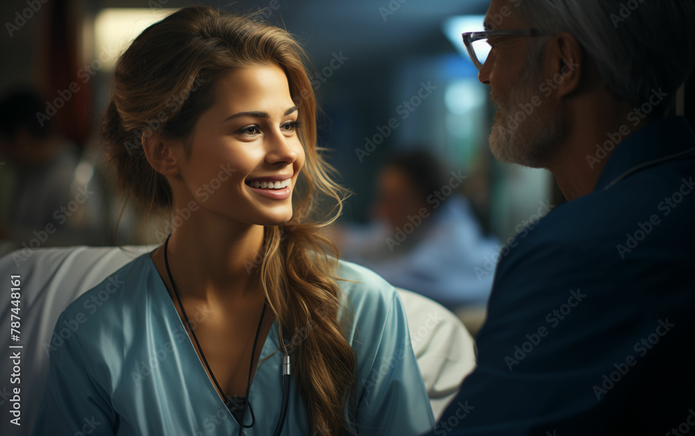 Woman sitting next to man at table. Generative AI Woman sitting next to man at table. Generative AI