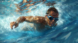 Man swimming with goggles. Generative AI