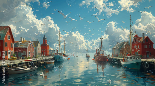 Vibrant harbor scene filled with boats. Generative AI photo
