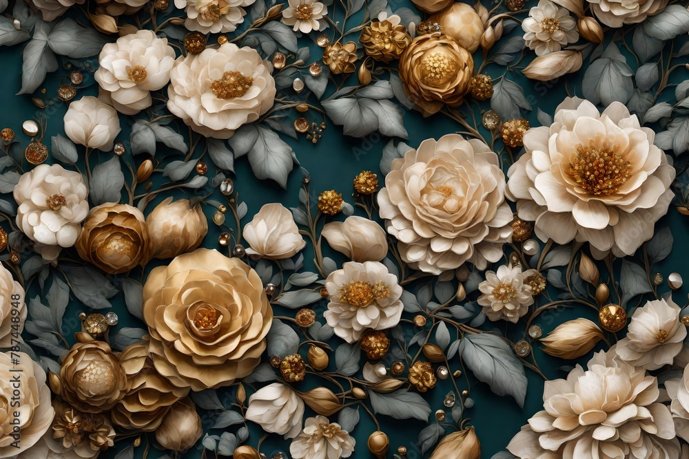 A wall adorned with floral jewels, a background that radiates natural opulence. A wall adorned with floral jewels, a background that radiates natural opulence.