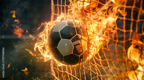 Fiery Soccer Ball In Goal