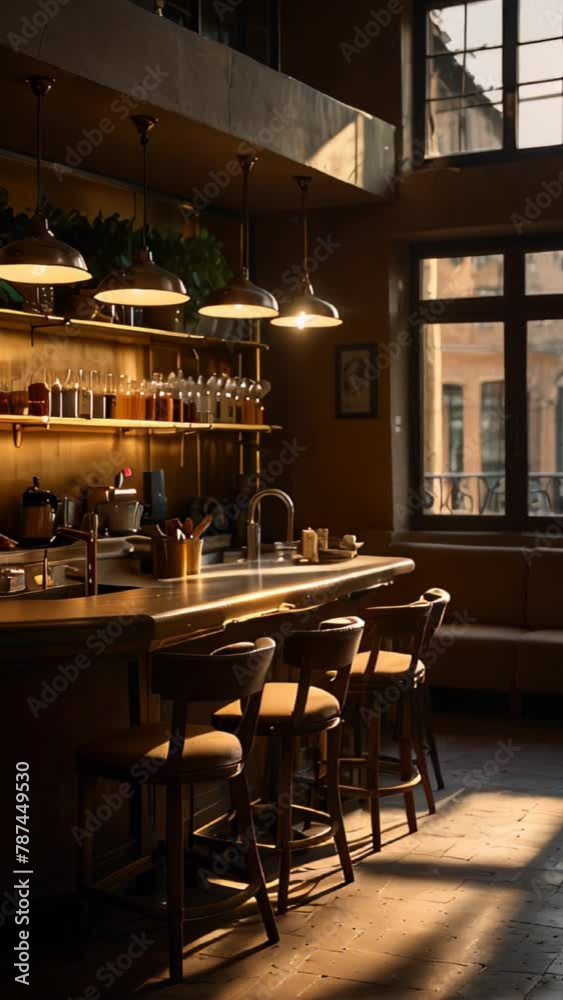 A bar with a few chairs and a counter A bar with a few chairs and a counter
