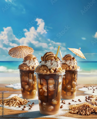 ICED COFFEE WITH ICE CREAM CHOCOLATE AND TOPPINGS (ID: 787449565)