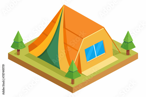 Presenting a simple isometric cartoon illustration of a tourist tent against a white background. Perfect for games and outdoor-themed designs