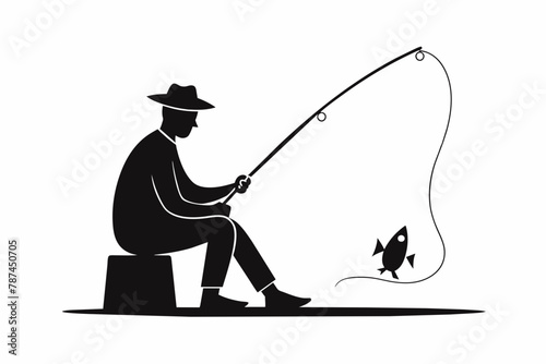 Presenting our minimalist black SVG line vector a serene depiction of 'The Waiting Game.' This silhouette clip art captures the angler's quiet anticipation and patience