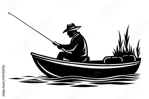 Presenting our minimalist black SVG line vector a serene depiction of 'The Waiting Game.' This silhouette clip art captures the angler's quiet anticipation and patience