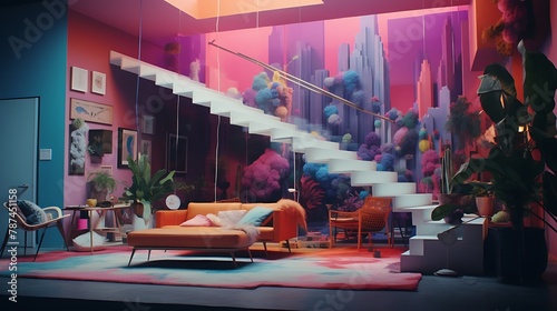 a house that serves as a canvas for AI artists experimenting with optical illusions, creating a mind-bending and immersive environment