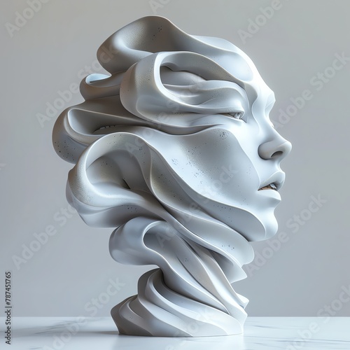 Produce a dynamic clay sculpture where sleek, modern lines collide with organic shapes creating a futuristic landscape viewed head-on Blend realism with abstract elements seamlessly photo
