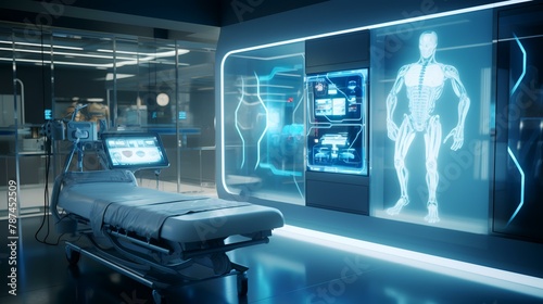 3D rendering of a medical room with an x-ray machine