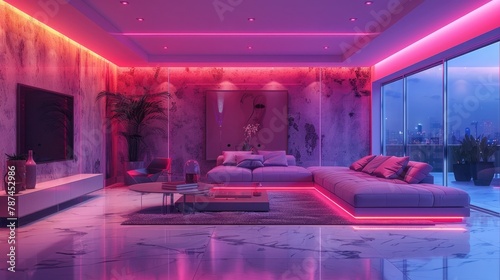 Captivating Neon Lit Luxury Lounge A Futuristic High Tech Interior Design Masterpiece