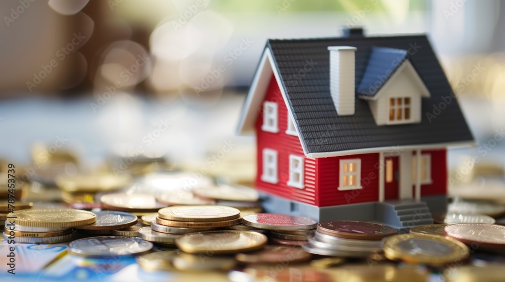 Miniature House on Coins Pile for Real Estate Miniature House on Coins Pile for Real Estate