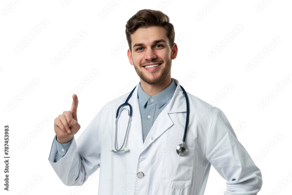 Studio Portrait of smiling Doctor with uniform outfits or laboratory white coat isolated on transparent png background. Studio Portrait of smiling Doctor with uniform outfits or laboratory white coat isolated on transparent png background.