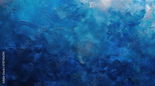 An abstract artistic design on blue textured paper, highlighted by the subtle and fluid watercolor effects
