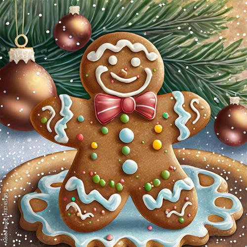 Gingerbread man cookie cutout with icing. 