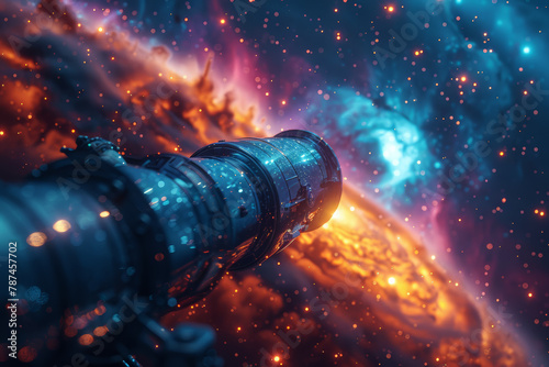 A telescope trained on distant galaxies, where dreams reach beyond the confines of Earth to touch the stars. Concept of cosmic exploration. Generative Ai. photo