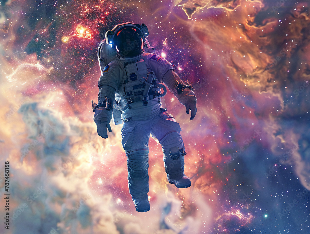 Obraz premium The figure of an astronaut set against a magnificent nebula, capturing the essence of space exploration