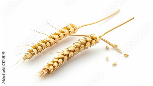 High-quality image of wheat ears isolated on a white background, complete with a clipping path for easy package design integration