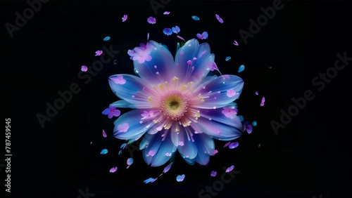 blue flower on black background