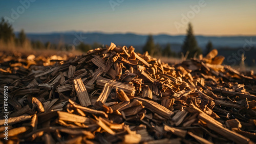 A wooden pile of small pieces of wood, which fell from a large tree.