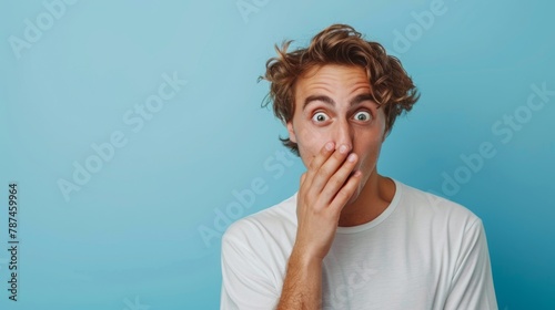 Surprised Young Man Covering Mouth photo