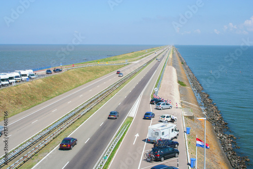Afsluitdijk Dam in Holland (Netherlands). dam road.. photo