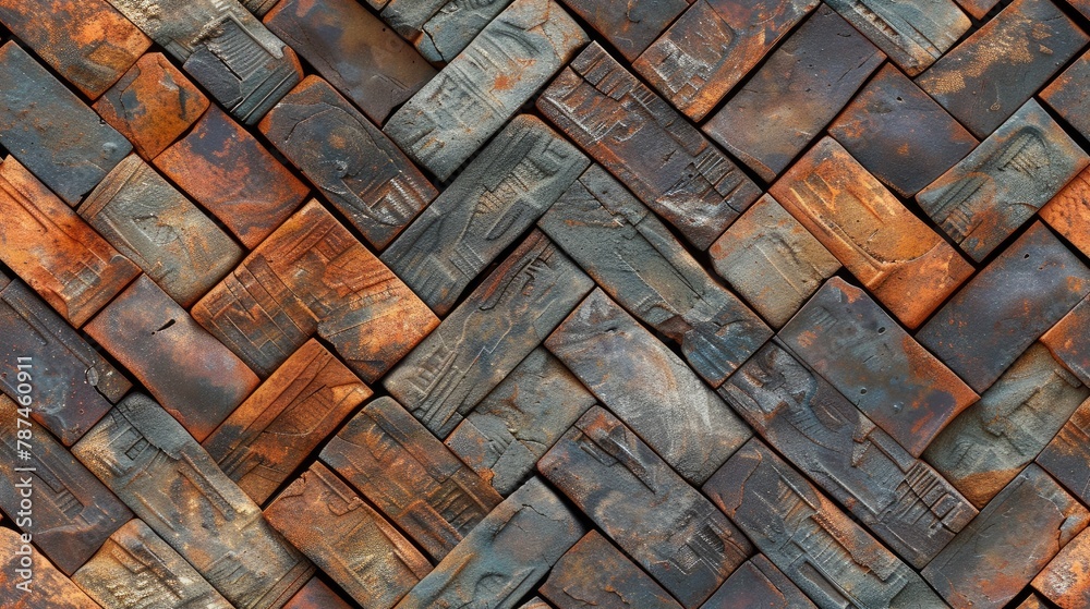 seamless texture of decorative bricks with unique patterns or textures, such as herringbone or basket weave