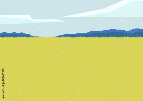 Countryside rural landscape scene with wheat fields. Vector autumn farmland view. Skyline with cloud