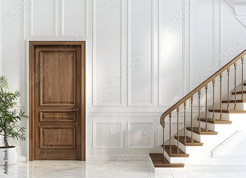 Elegant entryway with a wooden door