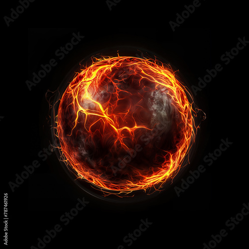 Black orb covered in flames