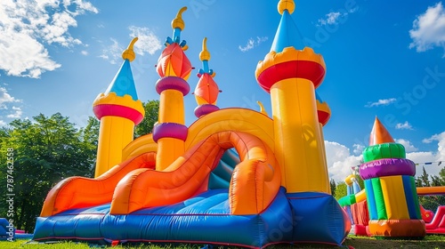 Inflatable castle in sunny park vibrant joy © Creative_Bringer