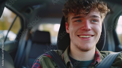 Smiling Young Man Driving Car