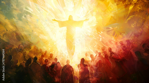 Abstract illustration of the Resurrection of Jesus. Copy space