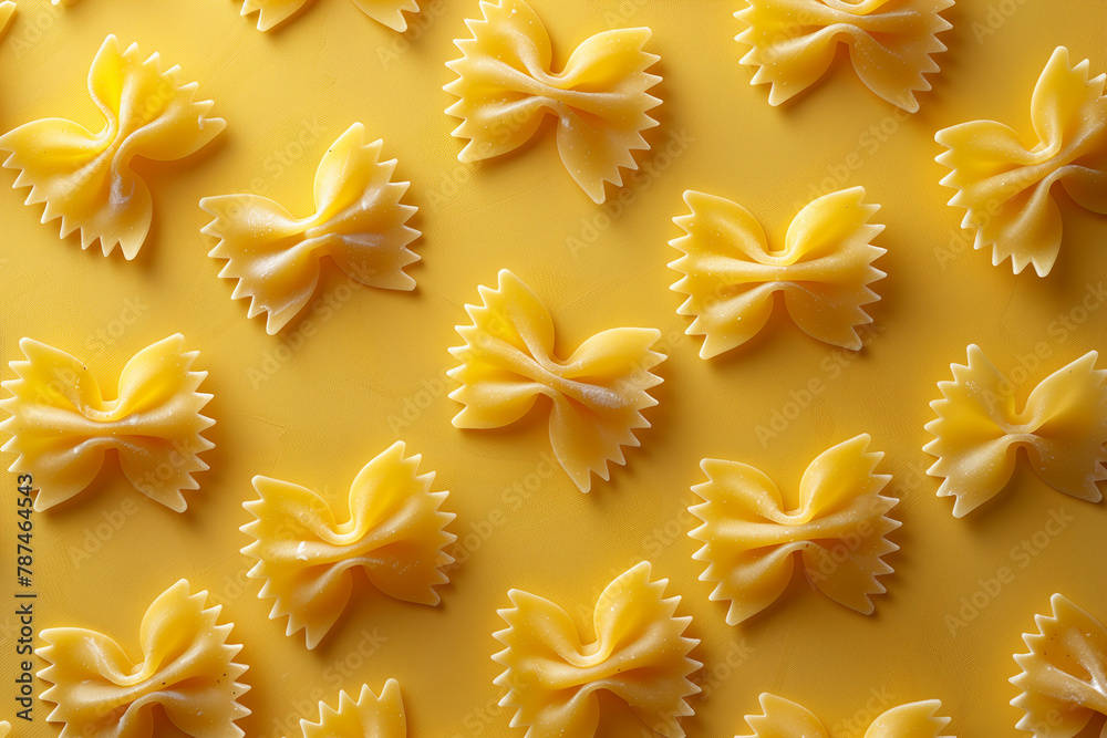 Pasta farfalle pattern with yellow background. Abstract creative food concept Pasta farfalle pattern with yellow background. Abstract creative food concept