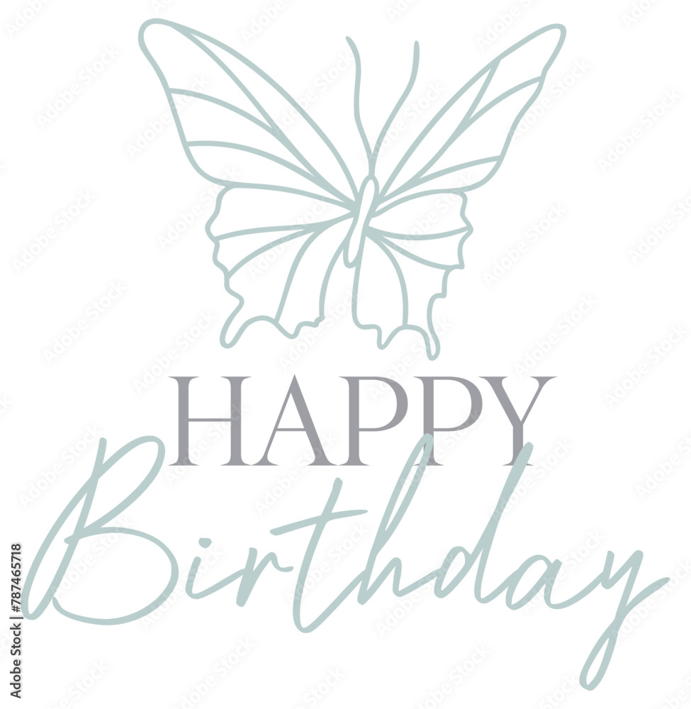 Happy Birthday Design | Butterfly Line Art | Elegant Birthday Celebration | Vector Illustration