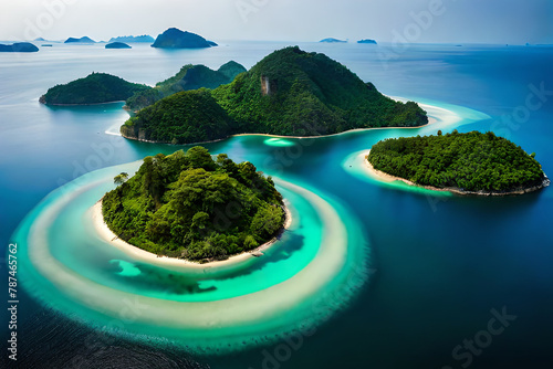 beautiful sea and ring coral view from top of bohey dulang island photo