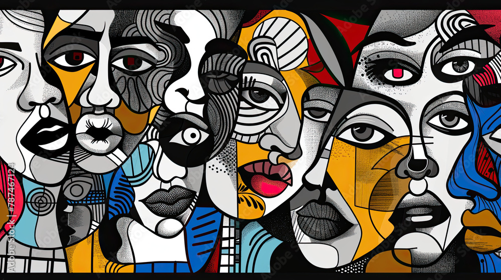 Abstract background with diversity people black and white and colours elements Abstract background with diversity people black and white and colours elements