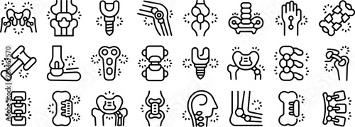 Orthopedic implants icons set outline vector. Surgery replacement. Artificial bone