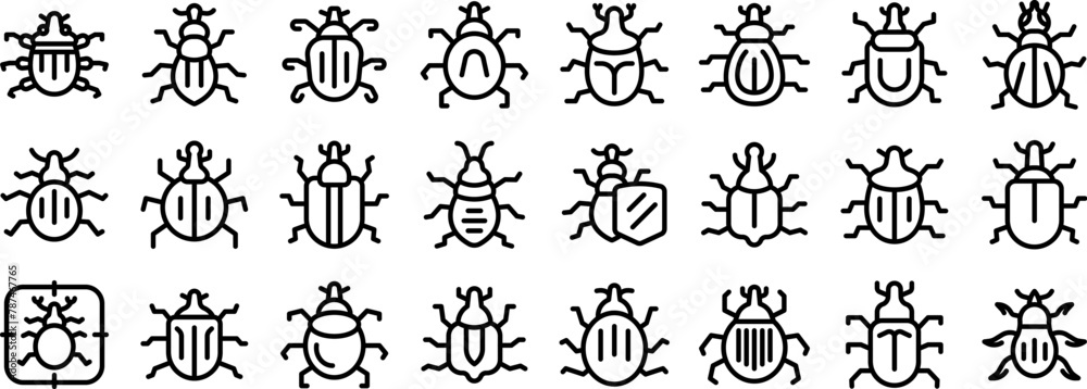 Fototapeta premium Weevil icons set outline vector. Palm insect. Leaf animal nature