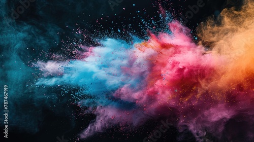 Colorful powder burst on dark surface