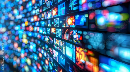 Wall of television screens with colorful displays