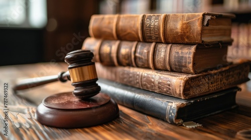 A stack of old books with a gavel on top