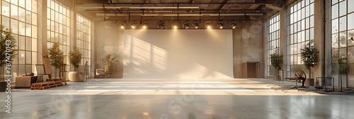 Shooting Studio 3d image wallpaper ,
Empty warehouse with natural lighting and concrete flooring photo