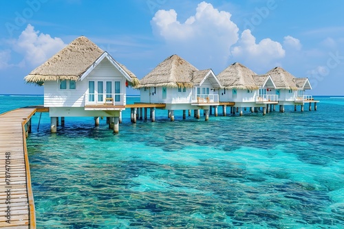 Tropical island with bungalows over water