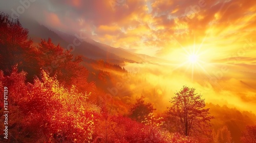 A breathtaking autumn sunrise showcasing warm colors and serene landscape views