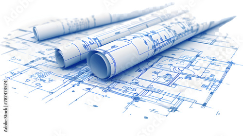 Engineering Blueprint Isolated on White Background: PNG File for Architectural Designs, Hand Edited Generative AI