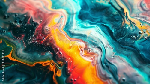 A visually captivating abstract background depicting the fluid motion of water waves and colorful liquid paint, resembling marble textures