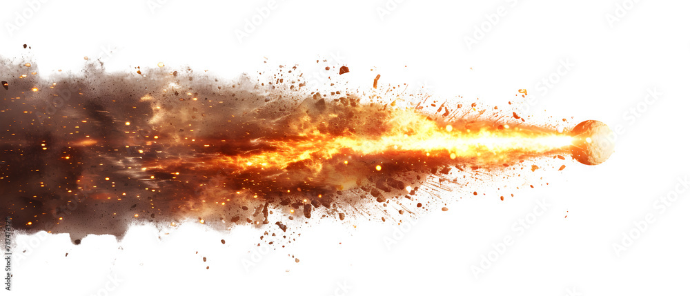 Meteor Falling Isolated on White Background: PNG File for Creative Projects, Hand Edited Generative AI