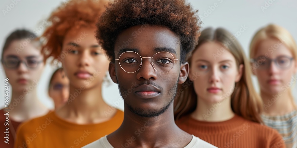 Fototapeta premium Large group of community interracial students. Isolated over white background. AI Generated
