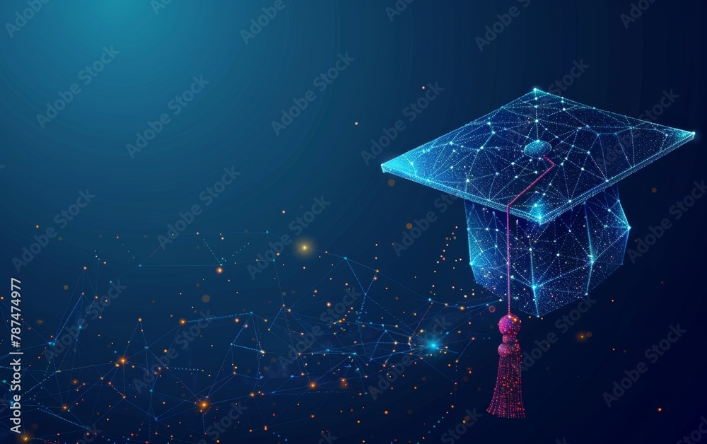 Graduation Informatics Background Abstract low poly background with digital data connections and ...
